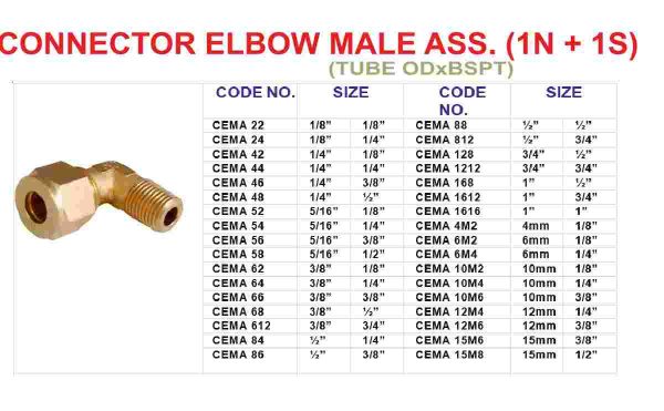 ND494 brass fittings elbow male assm 2