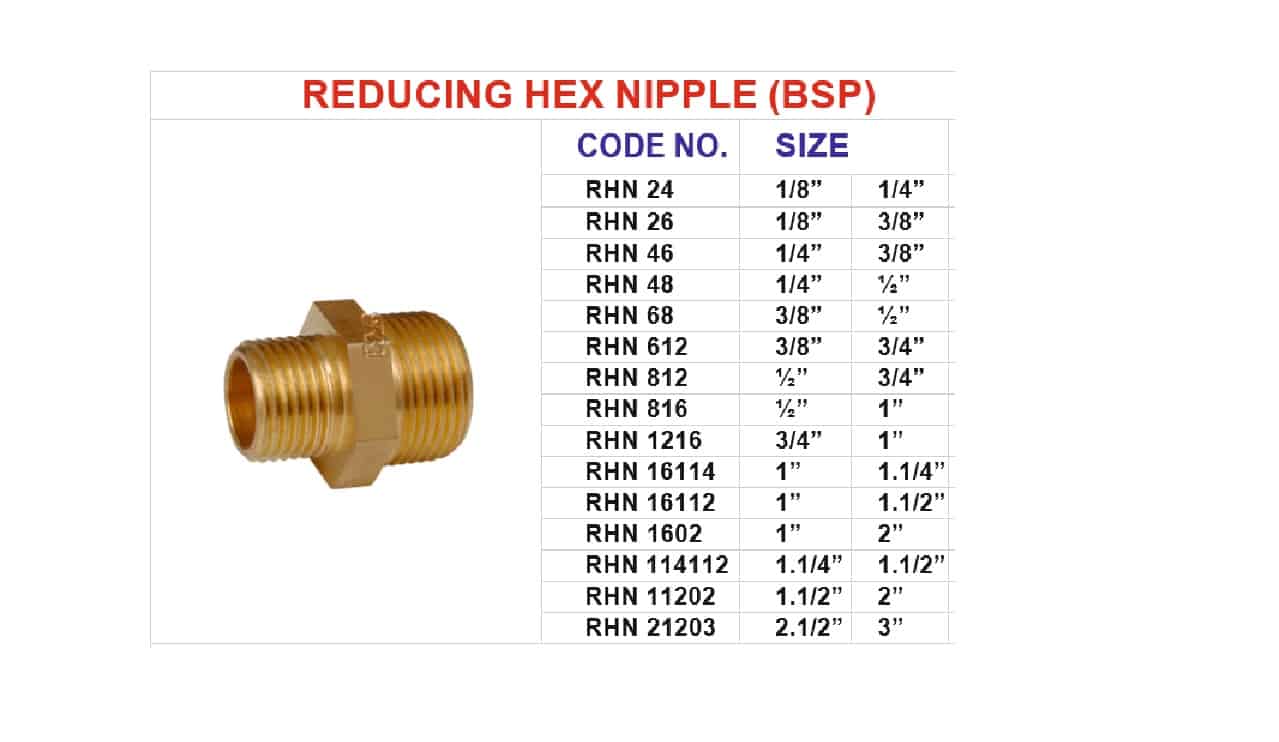 Brass hex nipple (BSPT) pipe fittings for chemicals, flammable gases